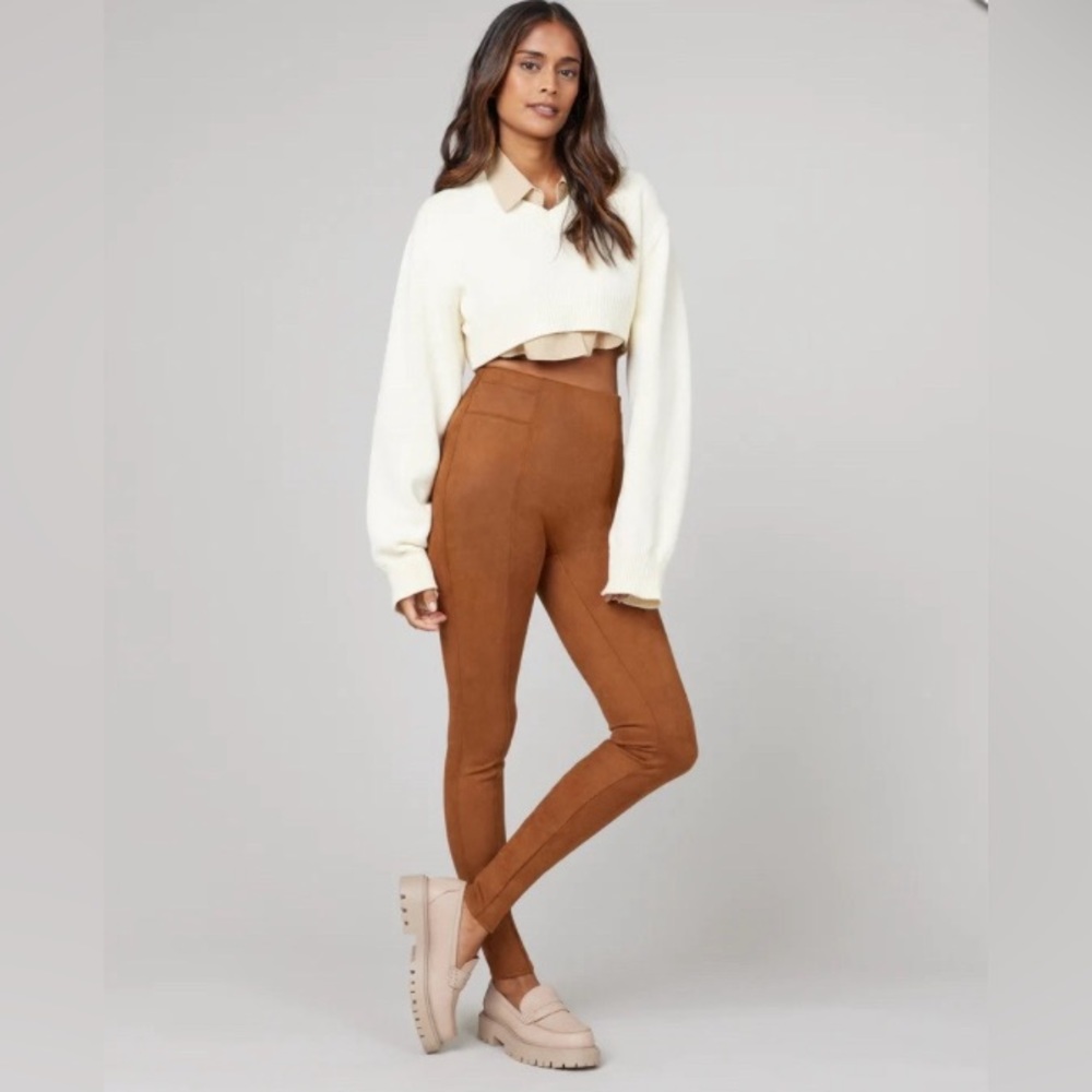 NWT Spanx Faux Suede Highwaist Leggings In Rich Caramel Size L